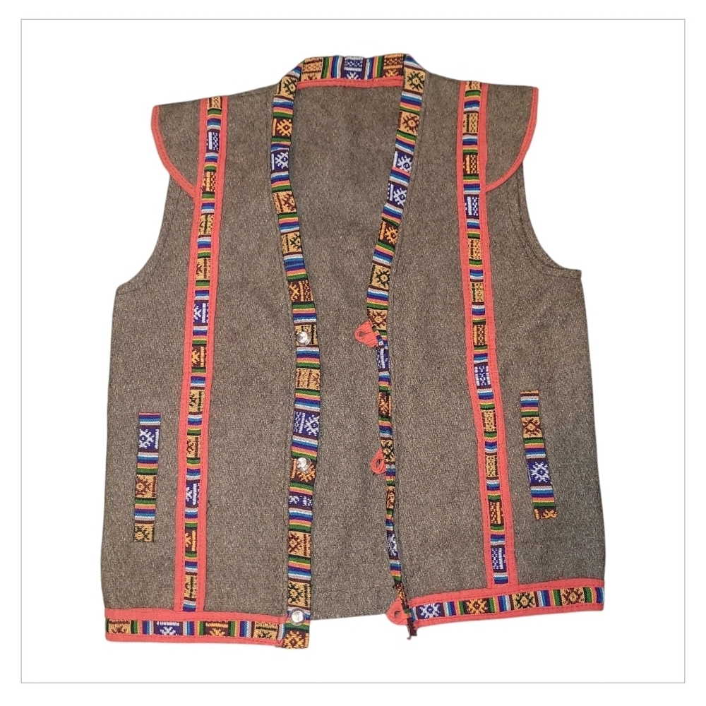 Handmade Wool Folk Vest Toddler Boho Ethnic Trim 2T 3T